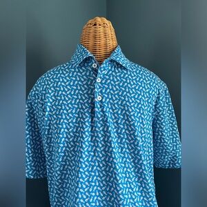 Cremieux Classics Short Sleeve Polo Shirt Blue White Seahorse Pattern Cotton M